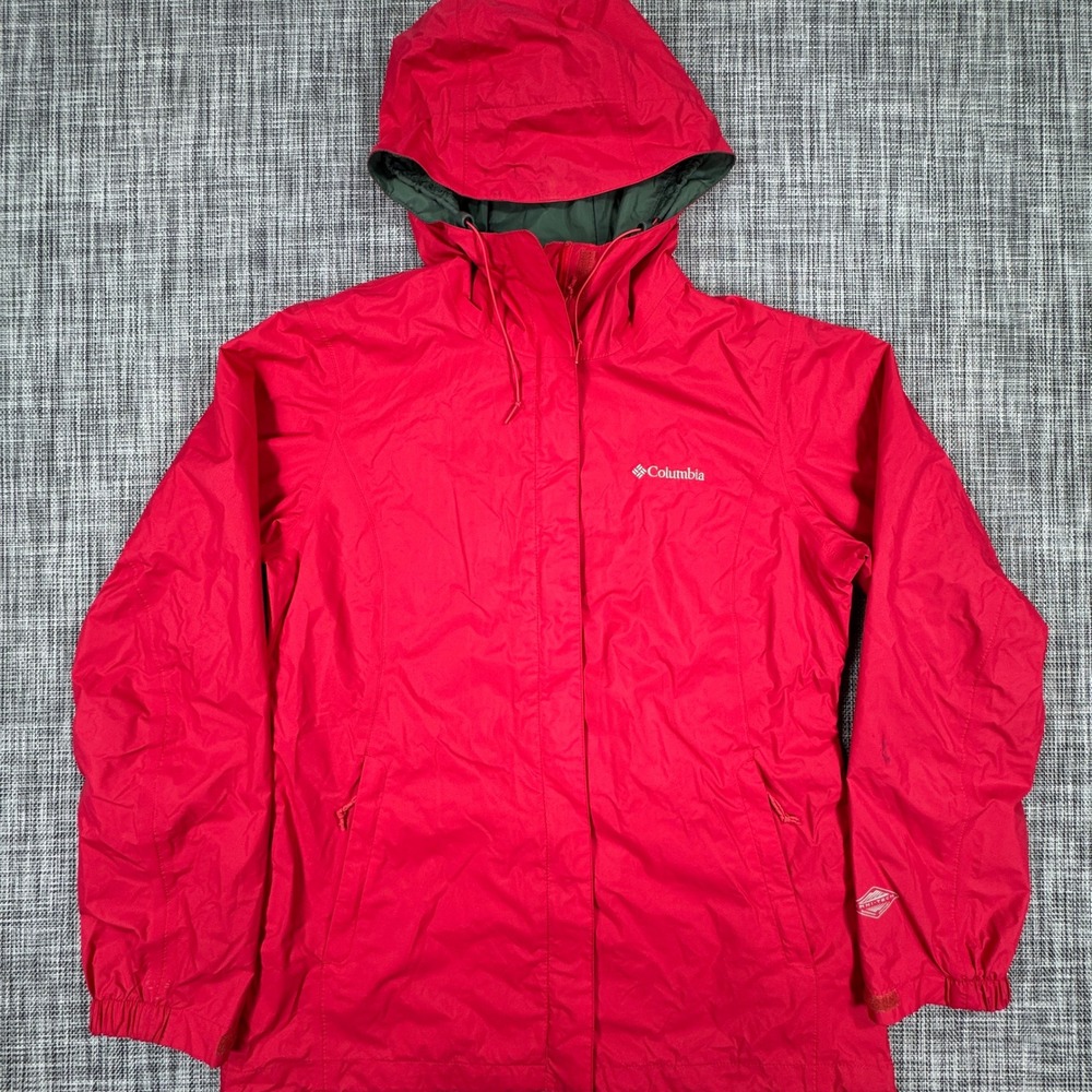 Columbia Womens Switchback Rain Jacket Medium Red Hooded Mesh Lined Waterproof